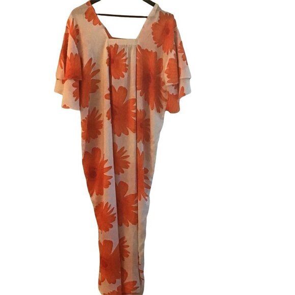 ORANGE and White floral Muumuu OS fits most. c blo - Picture 1 of 7